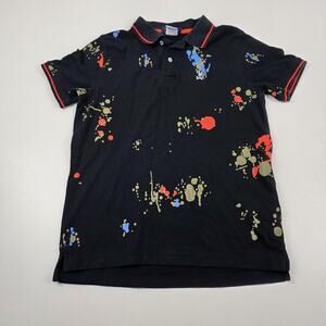 Psycho Bunny Polo Shirt Mens Medium Black Paint Splatter Skull Bunny Logo‎ Peru